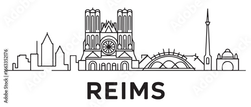 Schilderij op canvas Reims skyline with line art style vector illustration