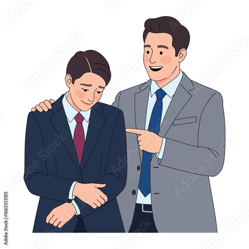 Supportive Guidance: A mentor's gesture of support and encouragement is captured through vibrant digital illustration, depicting mentorship, guidance and success