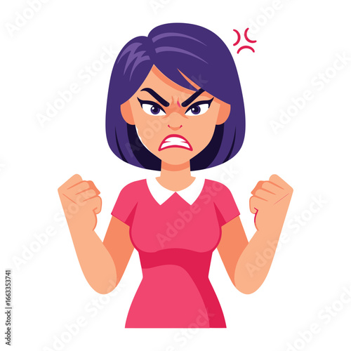 Anger: This vector illustration encapsulates an explosive surge of internal frustration. A person in a pink shirt.