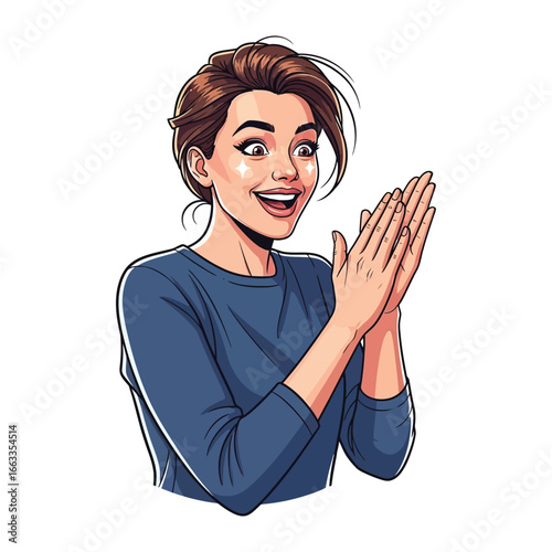 Applause for Applause: A cartoon image captures the essence of approval, a woman claps hands together in excitement. The expression is one of pure joy.