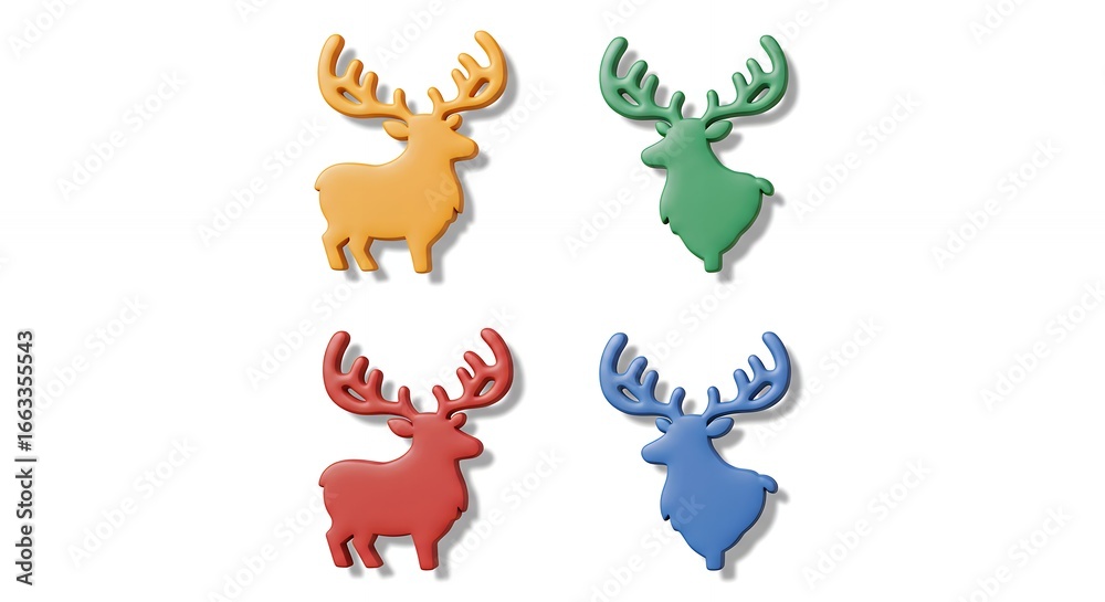 Fototapeta premium Four colorful deer silhouettes design elements