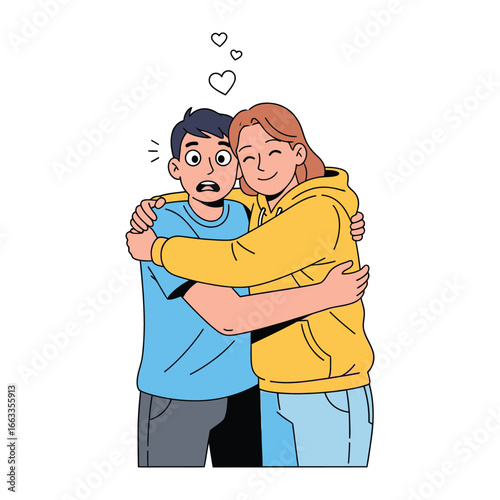 Embraced in Affection: A tender moment unfolds as two individuals share a warm hug, symbolizing friendship and affection, evoking a sense of closeness and comfort.