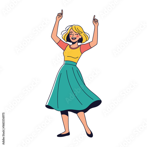 Dancing with Joy: A spirited illustration of a joyful person, radiating energy and happiness as they dance with raised arms and a cheerful smile.