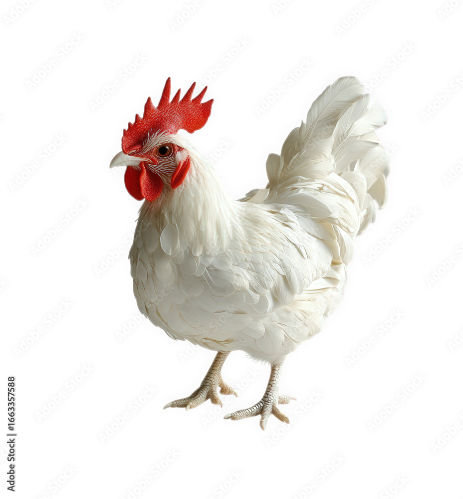 Fototapeta premium White bantam rooster standing, isolated on transparent background