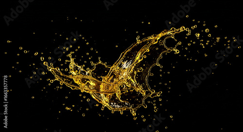An artistic capture showcases a dynamic splash of liquid, illuminated by vibrant colors, creating an abstract and visually captivating display against a dark backdrop.