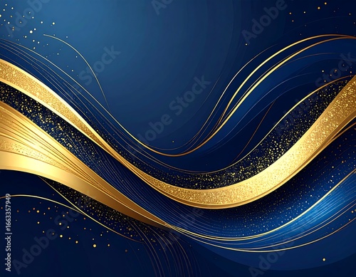 Abstract navy blue and gold wave design