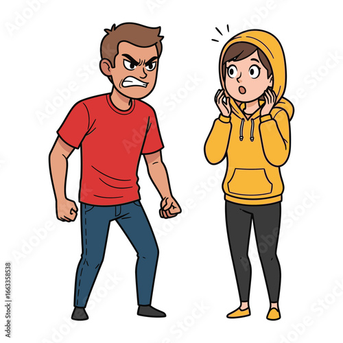Anger and Fear: A depiction of a domestic conflict, illustrating contrasting emotions in a stylized visual narrative. 