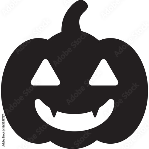 Halloween Jack-o'-Lantern Series Icon: A smiling black silhouette of a carved pumpkin with triangular eyes and a toothy grin, an essential symbol of Halloween festivities.