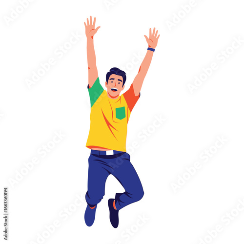 Joyful Leap: A youthful figure springs upwards in an illustration, showcasing enthusiasm, capturing a mood of glee and positivity.