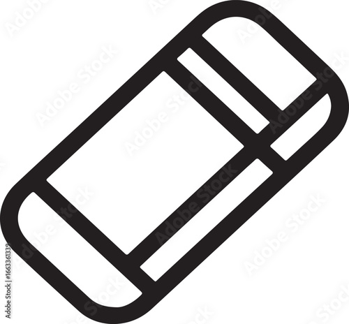 Eraser icon for correction and stationery use, Black outline icon of an eraser, symbolizing correction, mistakes, stationery, school supplies, learning, office tools, and creative editing.

