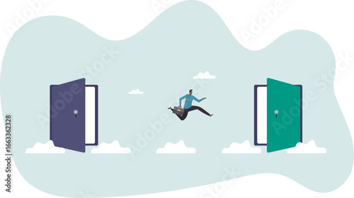 Change job, career transition or move to new opportunity, employee turnover, resignation or leave company, new job, employment,about a man and his life.