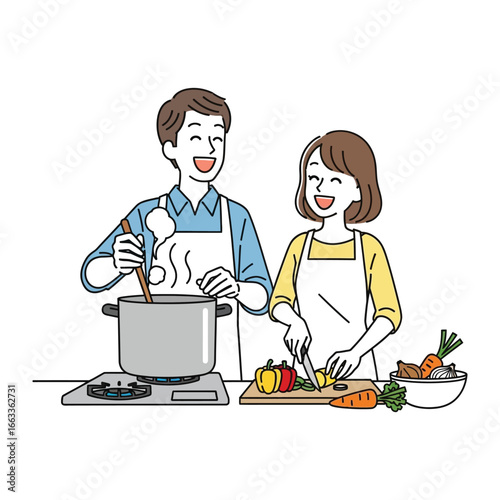 Cooking Together: Capturing the essence of togetherness, a cheerful couple is engrossed in cooking a healthy meal at the stove.