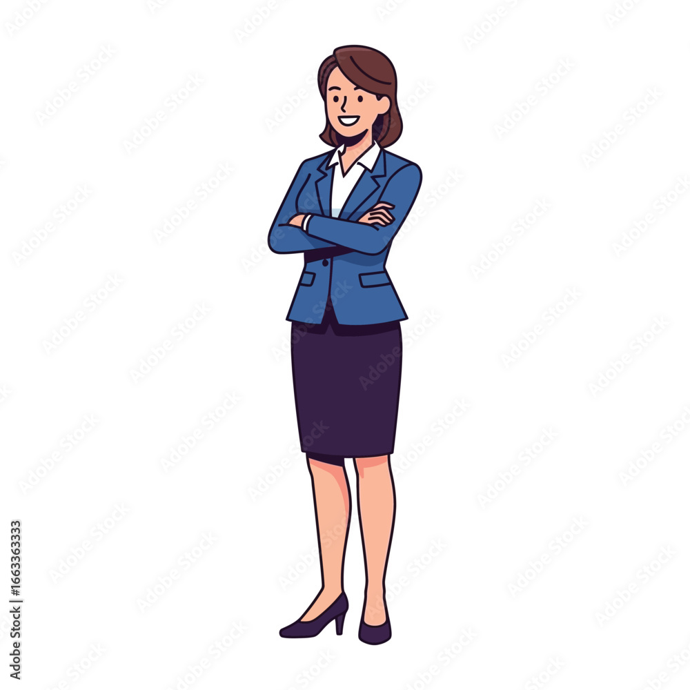 Confident Businesswoman Portrait: A poised professional stands with folded arms, radiating assurance and readiness. Capturing her strong presence. Confident Businesswoman Portrait: A poised professional stands with folded arms, radiating assurance and readiness. Capturing her strong presence.