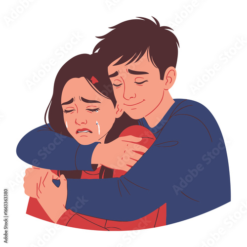 Comforting Embrace: A tender embrace between two figures, symbolizing support, love, and empathy, offering solace and reassurance in a moment of vulnerability.