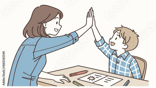 Happy Mother and Child HighFive After Success.