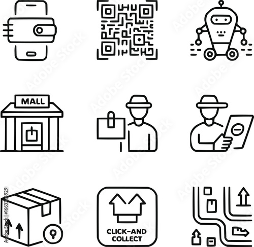 Smart Shopping & Urban Logistics Icon Pack  Tech and Convenience in Retail