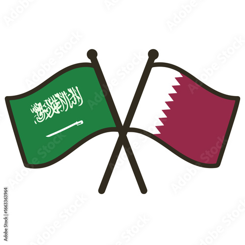 saudi arabia and qatar cross flags vector on white background
Vector country flags intersecting