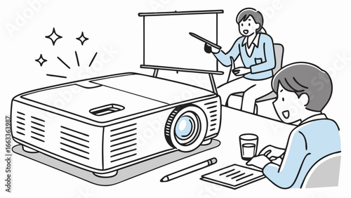 Illustrated Projector and Presentation During Business Meeting.