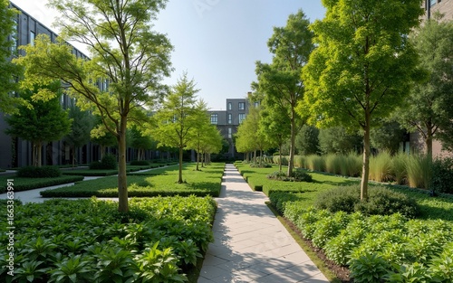 Green façade gardens and tree pit gardens for urban greening and climax adaptation. High quality