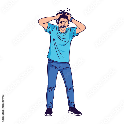 Frustrated Man's Dilemma: A man, portrayed in graphic resources, embodies the pinnacle of stress, his expression a testament to the emotional turmoil of his current state.