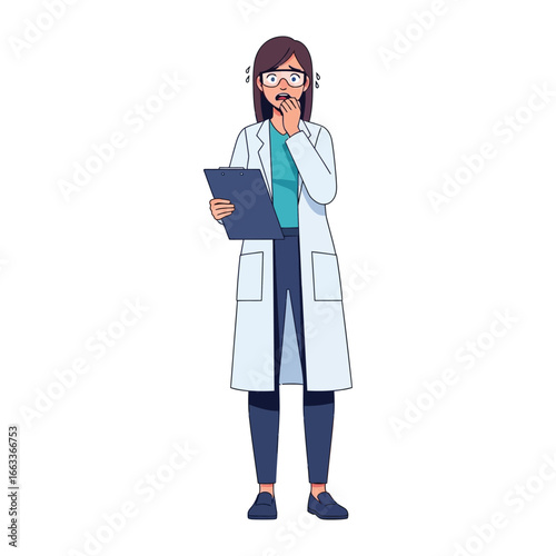Scientific Inquiry's Dilemma: A scientist, caught in a moment of perplexity, holds a clipboard, expressing both intellectual curiosity and the weight of discovery. The scene.