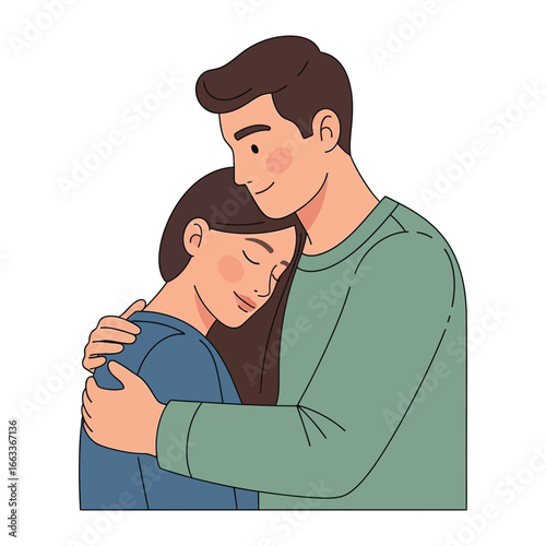 Harmony Embrace: A tender illustration depicts a loving couple in a close embrace. Capturing their tender bond through gentle poses and heartfelt expression