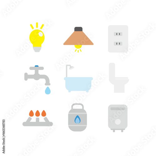 ライフラインのベクターイラストセット：電気・ガス・水道 - Lifeline Vector Illustration Set: Electricity, Gas and Water