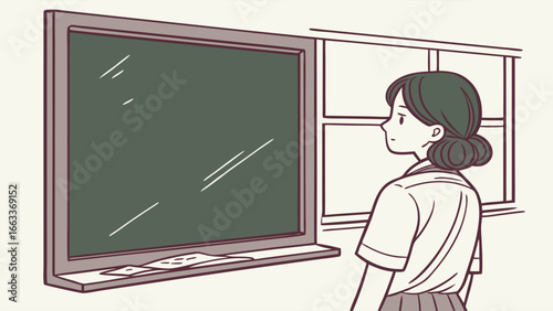 Student Gazing at a Classroom Blackboard Illustration.