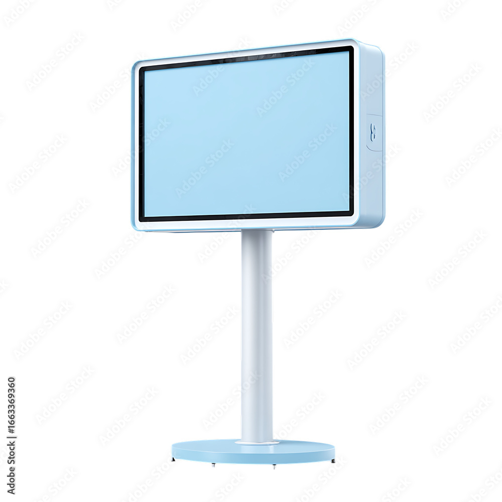 Fototapeta premium Light blue digital signage display on a stand.