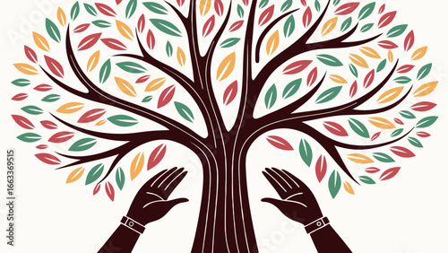 Stylized Tree of Life with Protective Hands.