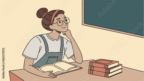 Thoughtful Student Reading Books in Classroom.