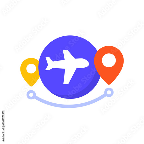 direct flight icon with an airplane, flat design