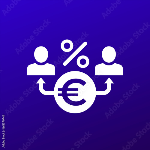 peer-to-peer loan icon, p2p direct lending with euro
