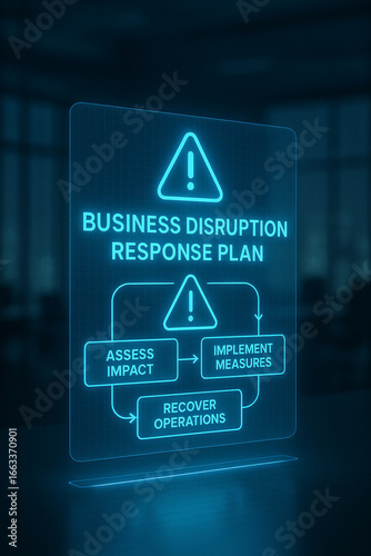 Business disruption response plan with digital flowchart display