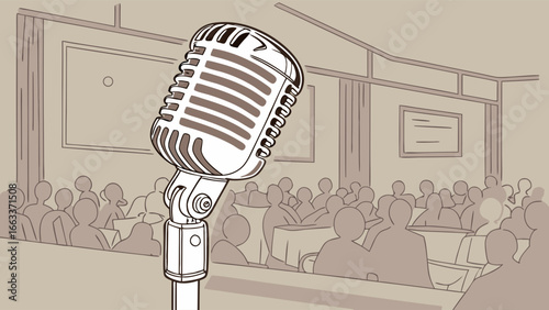 Vintage Microphone at a Meeting or Conference.