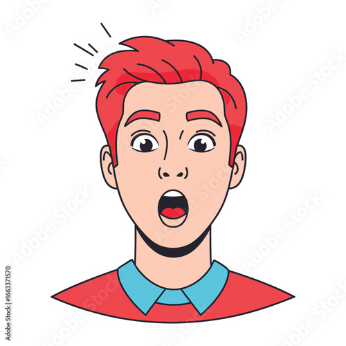Shocked Expression Portrait: A vibrant portrait captures a person's moment of pure astonishment and awe with striking vivid colors, representing surprise and shock.