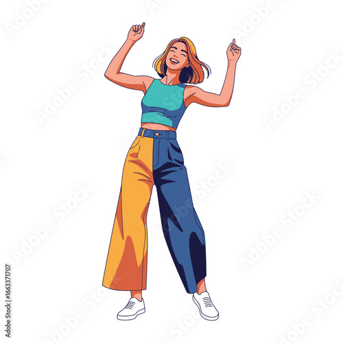 Joyful Movement: A young person, full of energy and exuberance, dances with infectious energy. Her joyful motion is captured in this illustrative image, conveying a sense of freedom and bliss. 