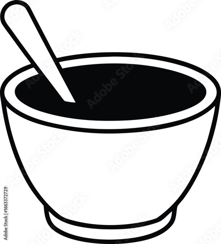 Vector illustration of a mortar and pestle preparing a juice beverage in a glass with a straw