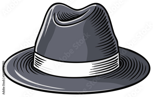 Classic Fedora Hat with White Band Vintage Style Headwear Illustration