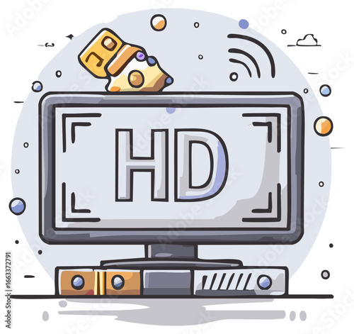 Modern TV set displaying HD resolution with USB drive and wireless signal
