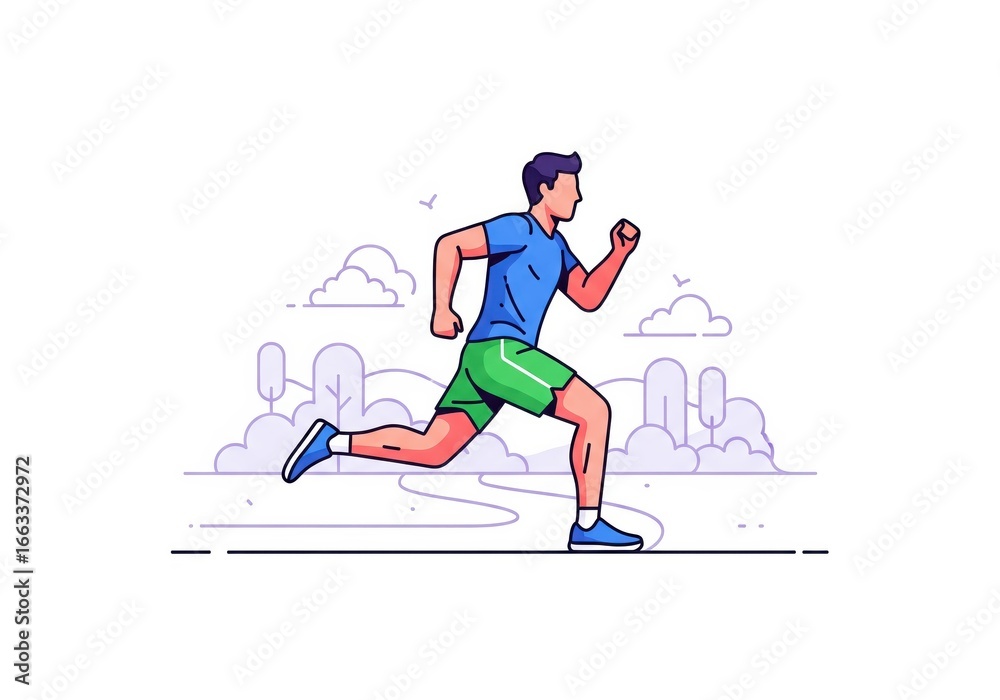 Obraz premium Girl running on road and treadmill vector illustration of female athlete in action