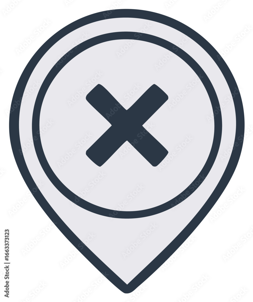 Obraz premium Wrong Location or Canceled Destination Map Pin Icon with X Mark