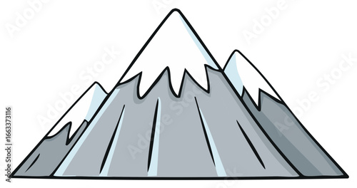Cartoon Illustration of Snowy Mountain Peaks against White Background for Outdoor Adventures