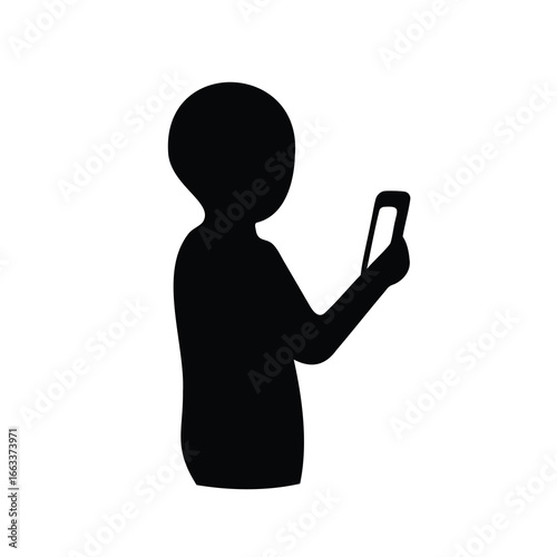 Silhouette of a young child engrossed in using a mobile smartphone device technology silhouette