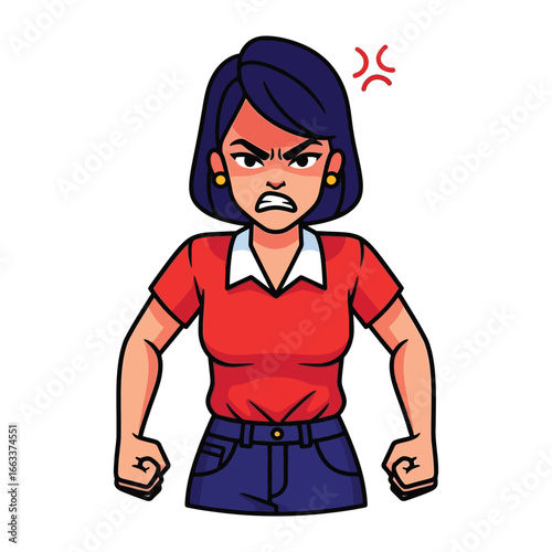 Anger expression: An animated illustration captures a woman consumed by anger, her face contorted with rage, showcasing the intense emotion of frustration.