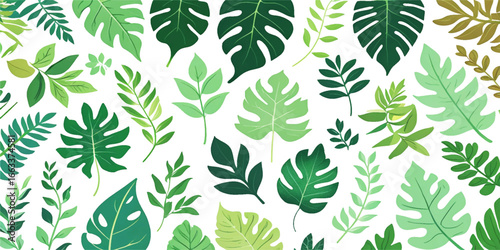 Vector tropical and seasonal leaves minimal flat design
