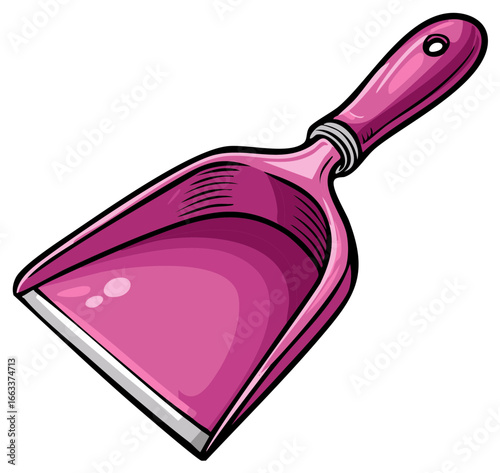 Bright pink dustpan cleaning tool cartoon vector illustration
