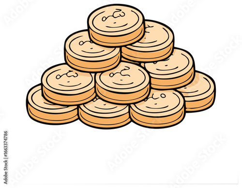 Cartoon style golden coins stacked forming a pyramid for finance or games concept