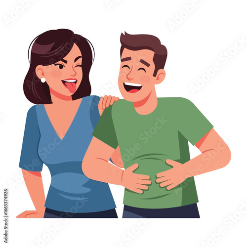 Joyful Teasing: In this vibrant illustration, a woman playfully teases a laughing man. capturing a playful moment of connection and shared mirth.