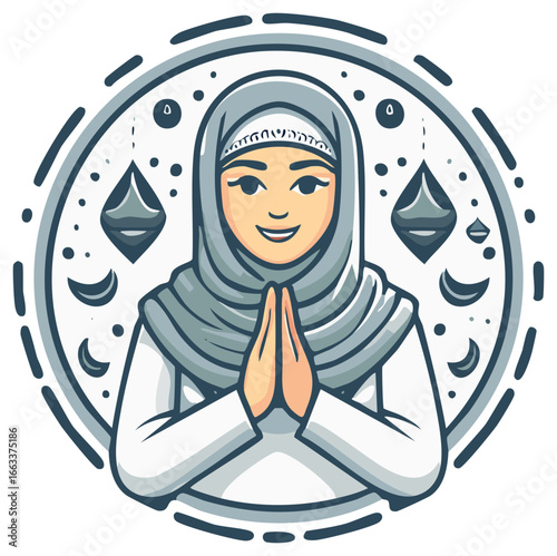 Muslim Woman with Hands Praying Graphic Illustration for Ramadan Celebrations